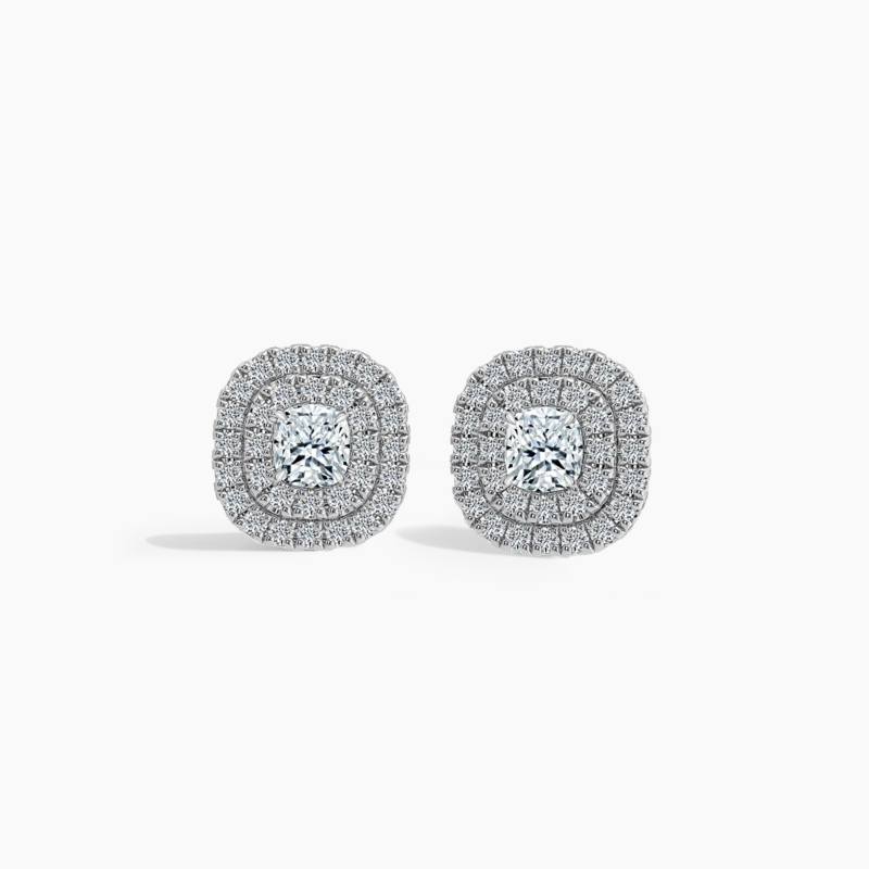 Cushion Diamond Drop Double Halo Earrings