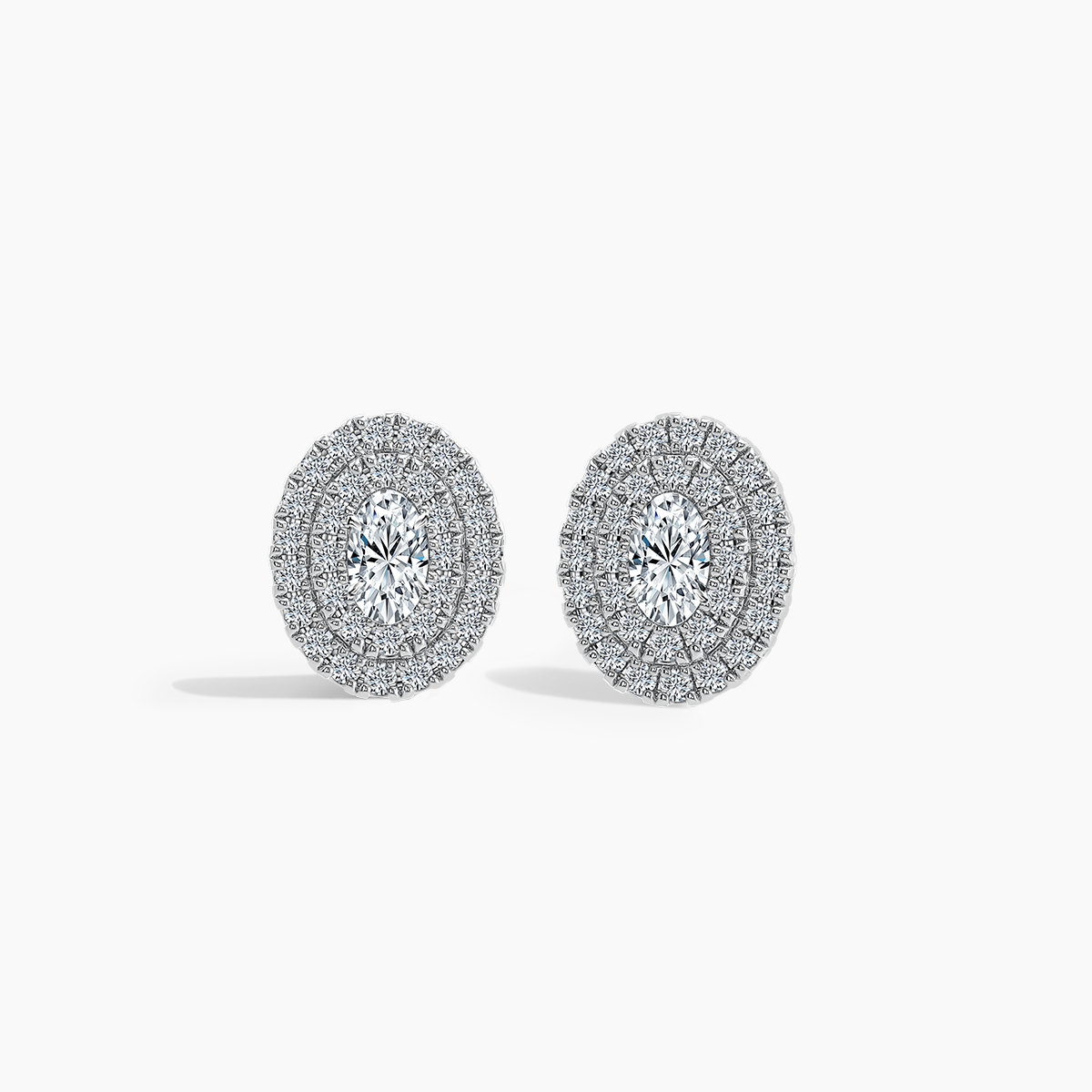 Oval Diamond Drop Double Halo Earrings