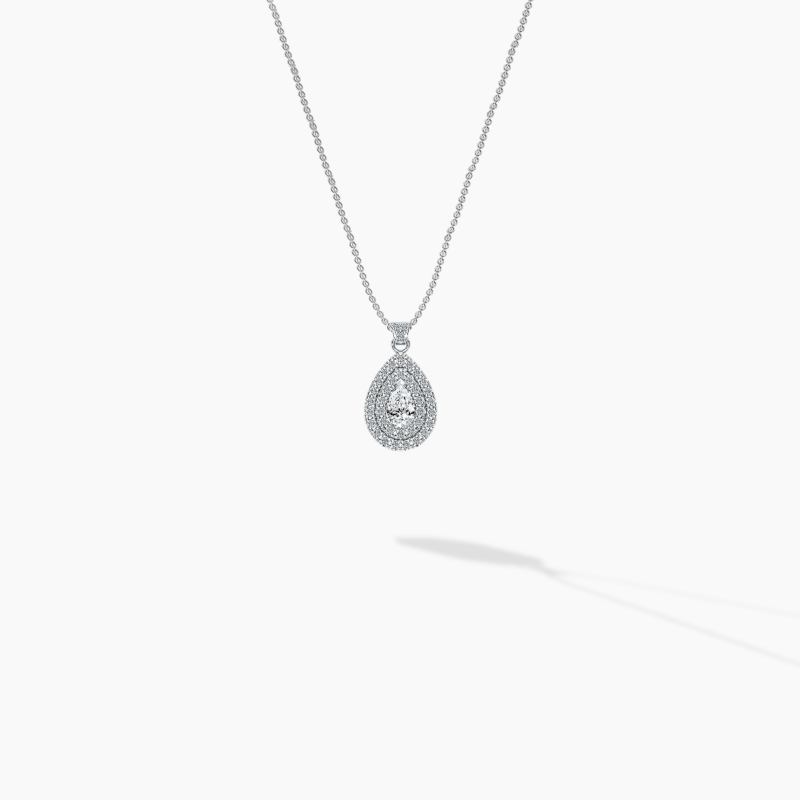 Pear Diamond Drop Double Halo Pendant